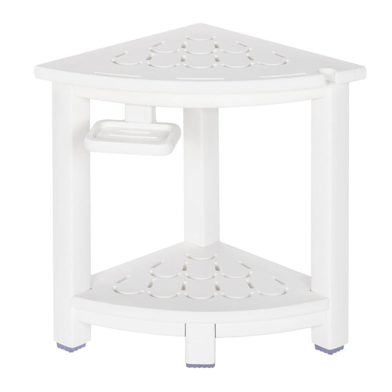 White HDPE Corner Shower Bench with Storage Shelf and Soap Box