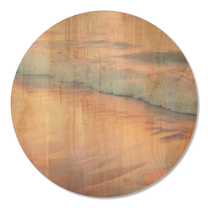 «Blush Ocean Glow I», art mural rond en bois nautique, Rond 23 po, Rond