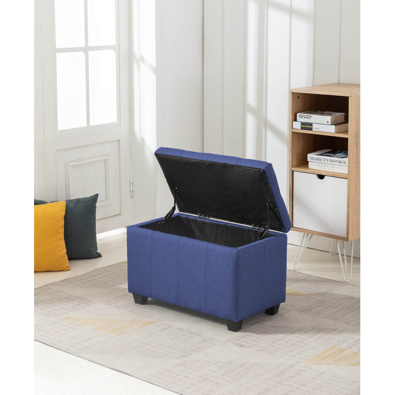 Banc de rangement rembourré en tissu Bacca, Bleu