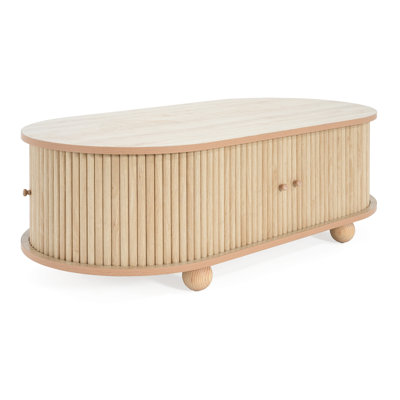 Natural - Color Oval Storage Table, Scratch Surface, Door For Practical Storage, Spacious Open Top And Concealed Compartment, Fits Elegant Long Side Table With Vintage Charm, Coated Construction,