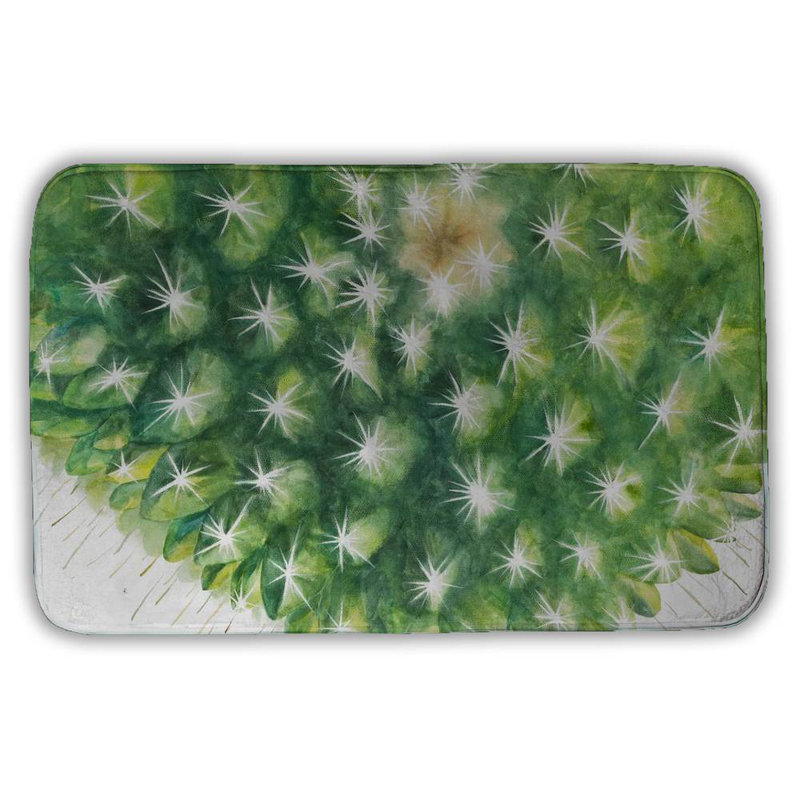 Watercolor mini cactus Bath Mat with Non-Slip Backing - Quick Dry Memory Foam Bathroom Rug - Absorbent - Modern Plush Spa-Style - Machine Washable