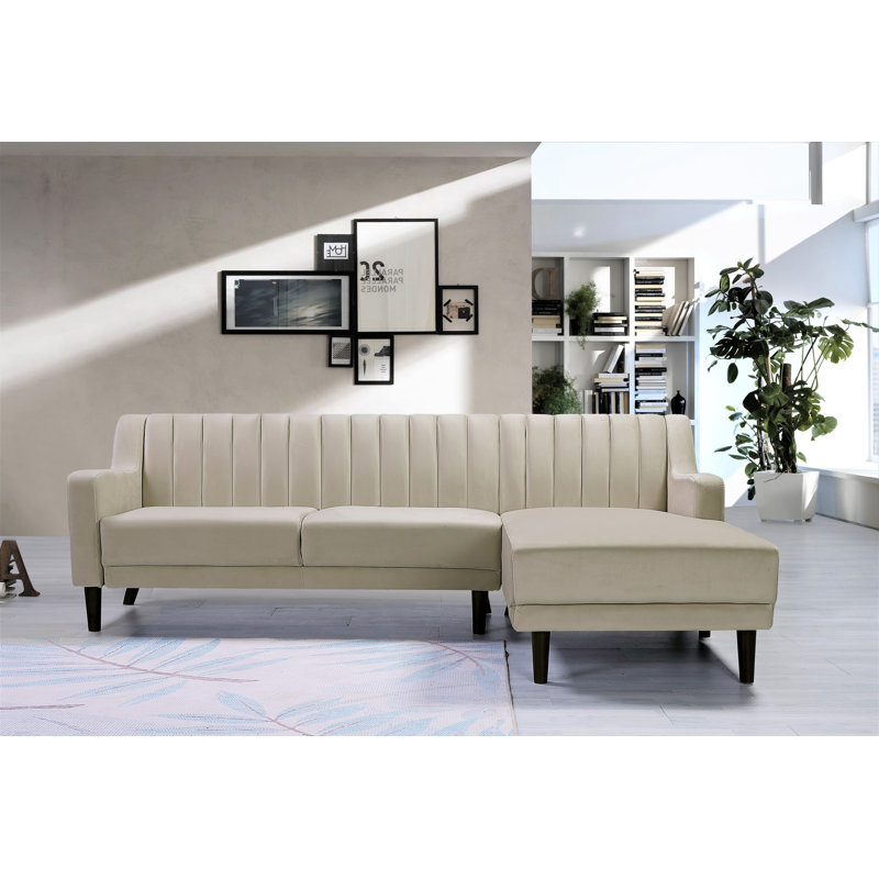 Canapé et chaise longue en velours de 89,5 po Chehalis, Orienté à droite (vu de face), Crème