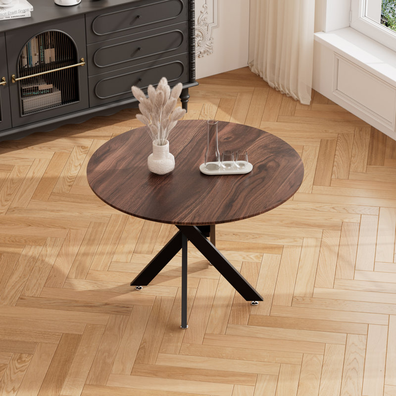  36In Round Metal Base Dining Table for 2-4,Small Kitchen Table and Chairs Set 36 inch Modern Metal Cross Base Dinner Table for Kitchen and Living Room