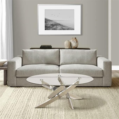  Table basse ovale Criss Cross Base argent et transparent