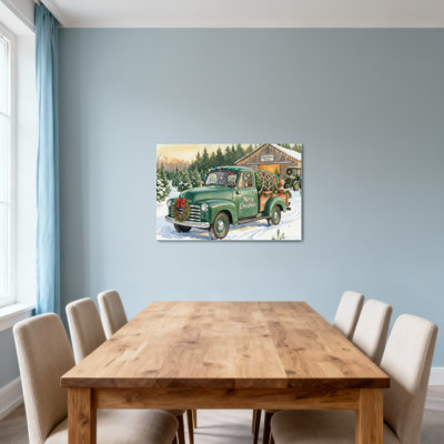 Christmas Green Truck Christmas Tree Farm Scene