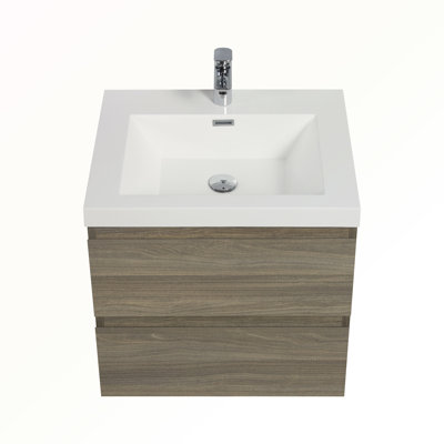 Meuble-lavabo mural 24 po avec lavabo, meuble-lavabo mural moderne avec lavabo en résine et tiroirs à fermeture en douceur 24 po