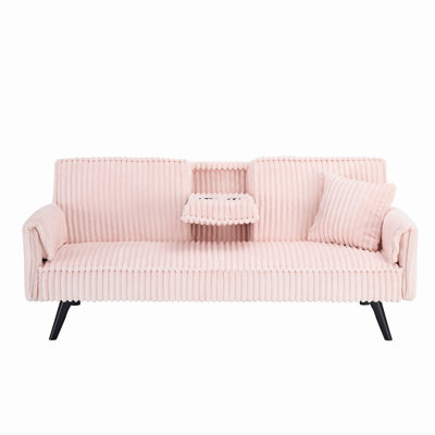 Minimalist Corduroy Sofa with Retractable Cup Holder – Plush, Durable & Easy Assembly