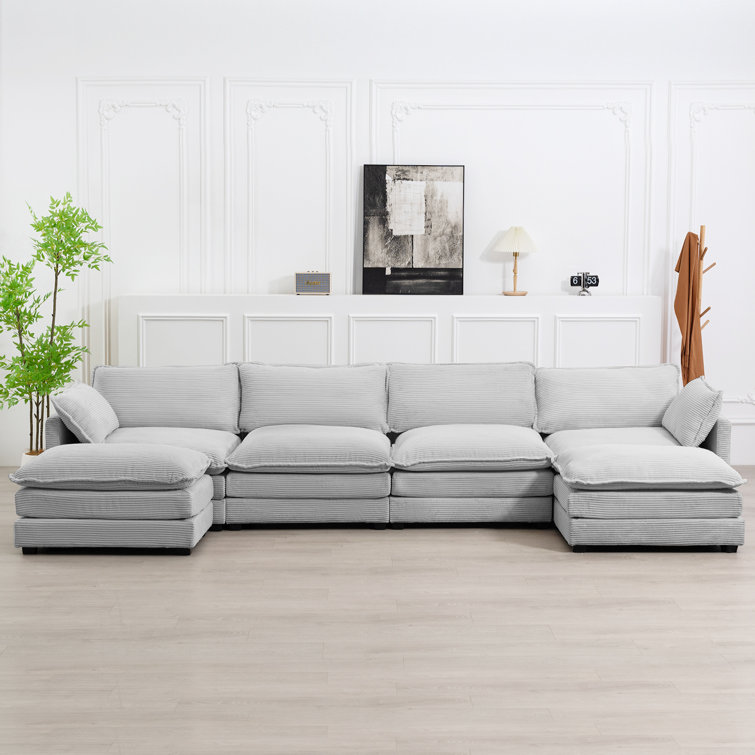 Redenius 6-Piece 148'' Upholstered Corduroy U-Shape Sectional(incomplete)