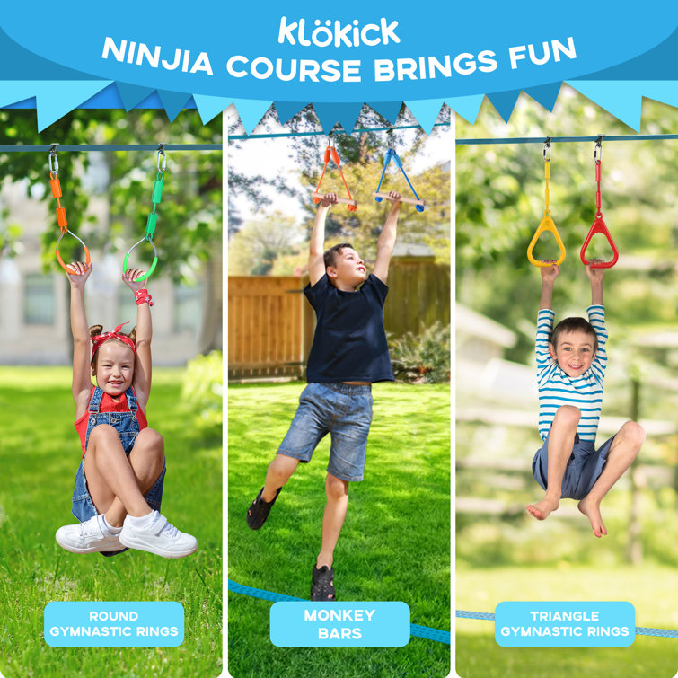 KloKick 50FT Ninja Warrior Obstacle Course Kit with 8 Pieces Accessories