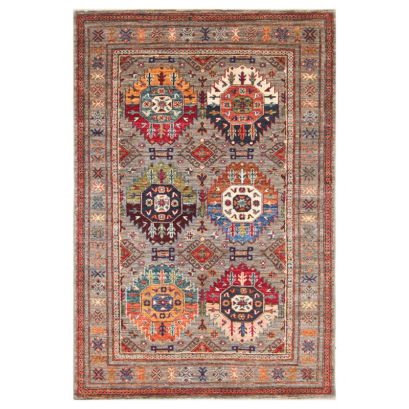 Tapis chameau noué à la main de haute qualité et multicolore