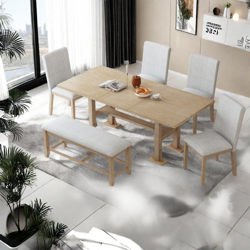 Extendable Dining Table Sets(must Include Both Table And Chair), Wood Farmhouse