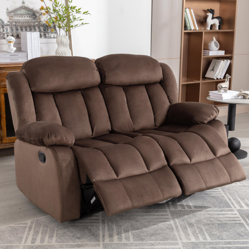 62'' Microsuede Manual Reclining Loveseat Sofa, 2-Seater Recliner Couch with Skin Friendly Upholstery, Brown
