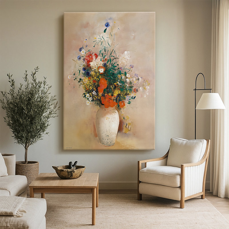 Vase de fleurs sur toile tendue par Odilon Redon, 40 po x 60 po