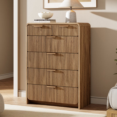 31.5''W 6-Drawer Dresser For Bedroom, Modern Tall Chest Of Drawers with Curved Design, Wood Clothes Storage Organizer For Living Room, Hallway