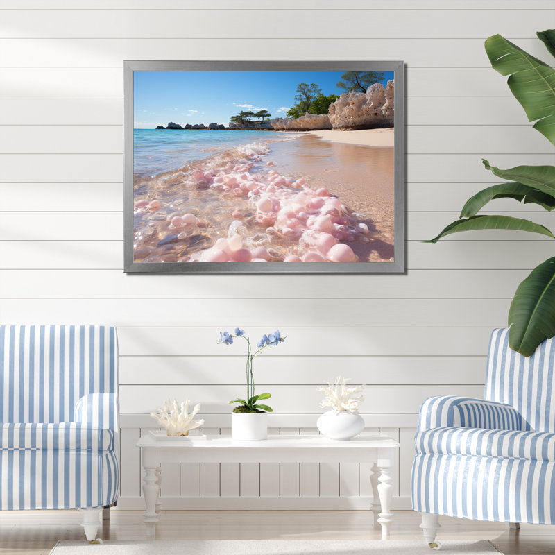 «Pink Sands Beach II», reproduction sur toile encadrée, H 34 po x l 44 po x P 1,5 po, Cadre simple argenté