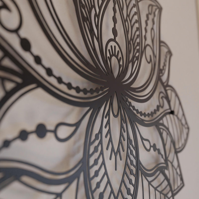 Mandala de lotus 3D en métal - fleur de lotus spirituelle, décoration murale multisize, H 23 po x l 36 po, Noir