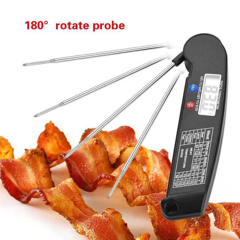 Thermomètre numérique noir avec sonde pliable