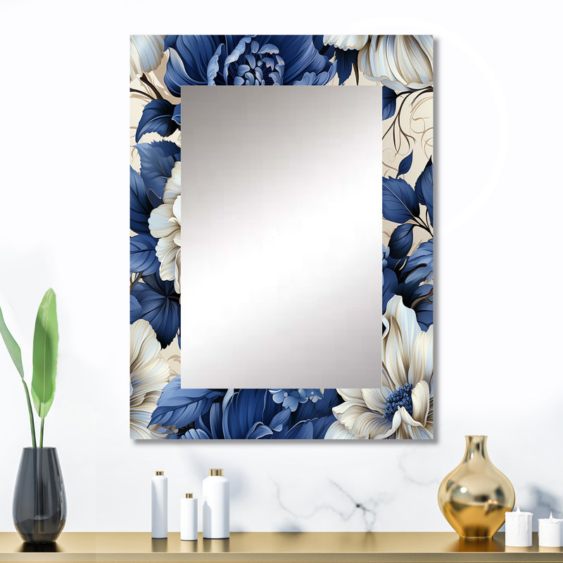 Victorian Cobalt Blue Foliage Victorian Pattern - Floral Mirror Wall Decor, 32" x 24"