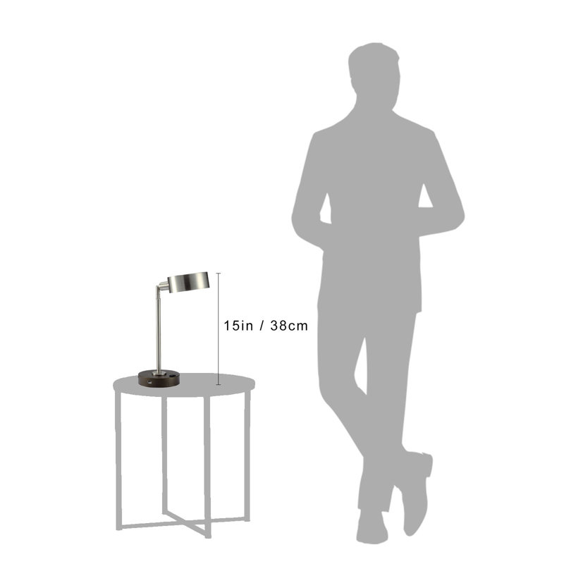 Lampe de bureau à DEL 15 po avec port de charge USB au fini nickel brossé Cambert