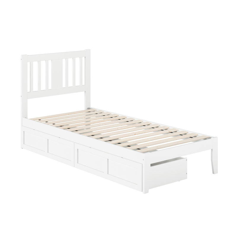 Zosia Solid Wood Slat Storage Bed, White, Extra-Long Twin