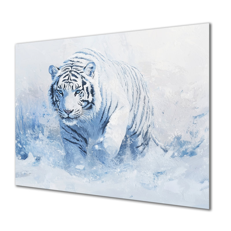 Tigre du Bengale blanc en hiver II - animaux, impression murale en métal, H 12 po x l 20 po
