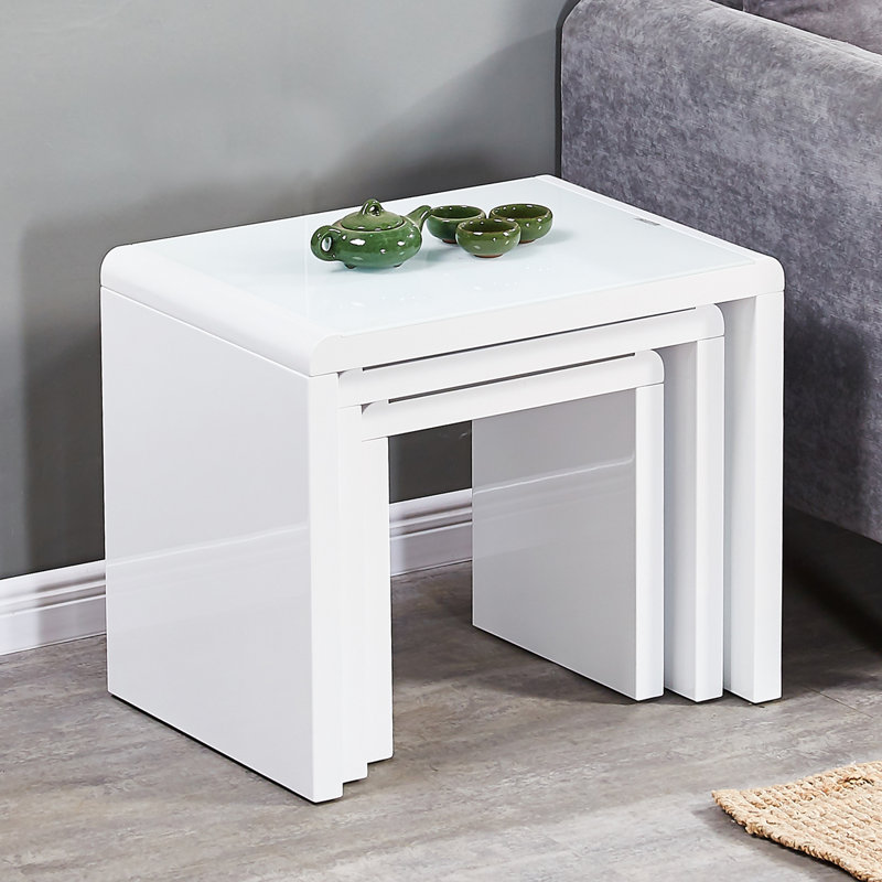 Espartaco High Gloss Glass Top 3 - Piece Nesting Coffee Table/Side Table, White