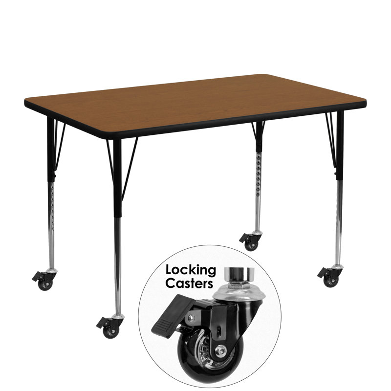 Adjustable Oak Laminate Rectangular Activity Table with Casters