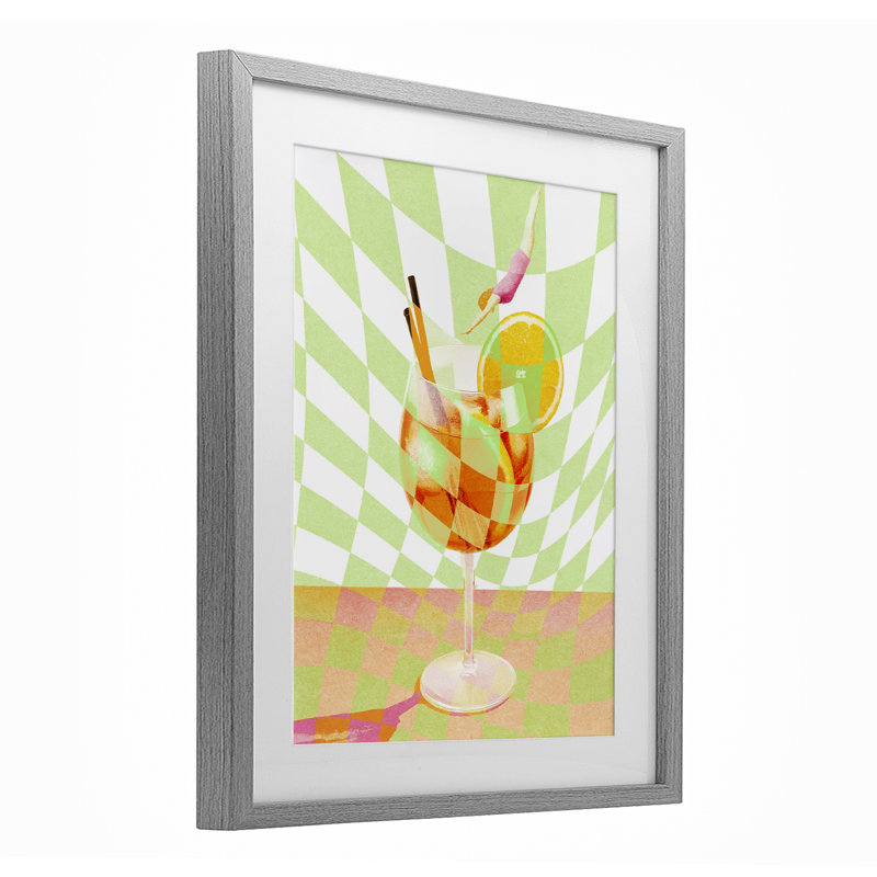 «Retro Swimmer Summer Cocktail», reproduction imprimée sous verre, par Lil 'Rue, H 21 po x l 17 po, Cadre de ferme gris