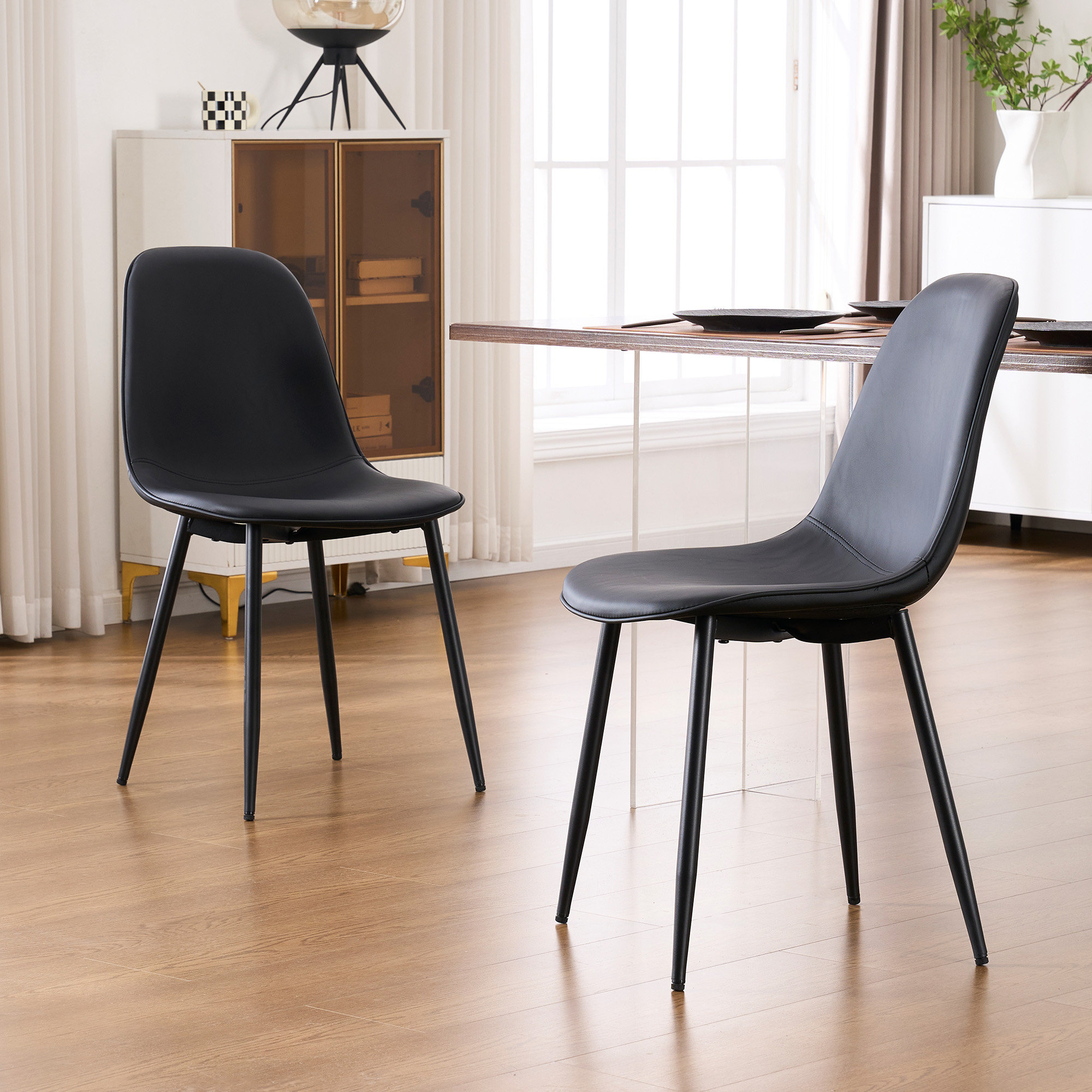Kavi Upholstered Dining Chair, Black Faux Leather/Black
