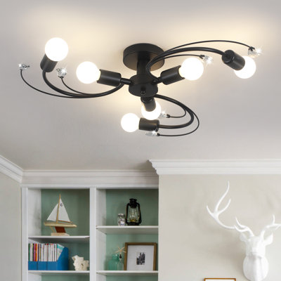 Hildemar 6-Lights Kitchen Lighting Fixtures Ceiling, Black Modern Sputnik Ceiling Light Fixtures for Kitchen Entryway Bedroom Hallway Farmhouse Office
