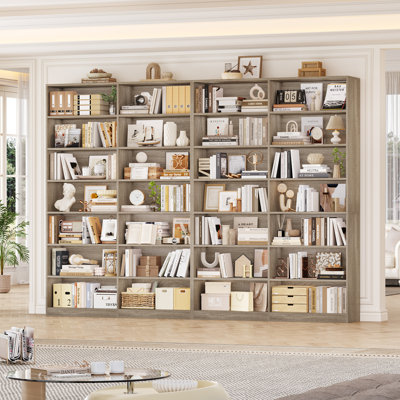 84" Tall Double Wide Bookshelf 7-Tier Bookcase with 28 Storage Cubes, Large Capacity Shelving Unit for Books & Decor, (Set of 2)