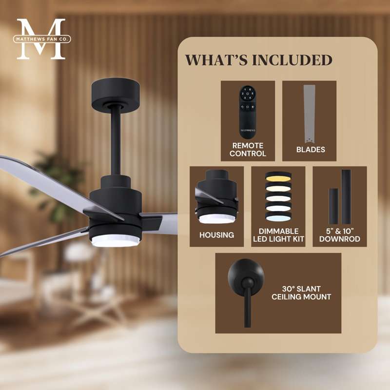 Alessandra - Three Blade Transitional Ceiling Fan -LED, Matte Black, 42", Brushed Nickel