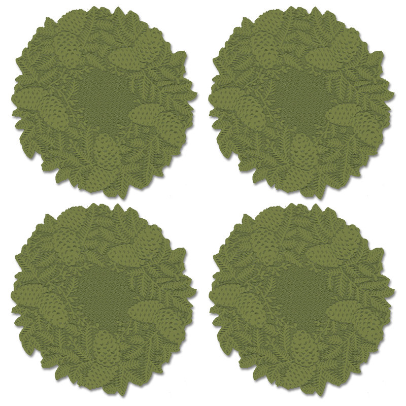 Diop Polyester Floral Round Doily, Green