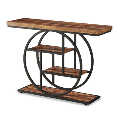 Brown Black Solid Wood Iron Rectangular Console Table