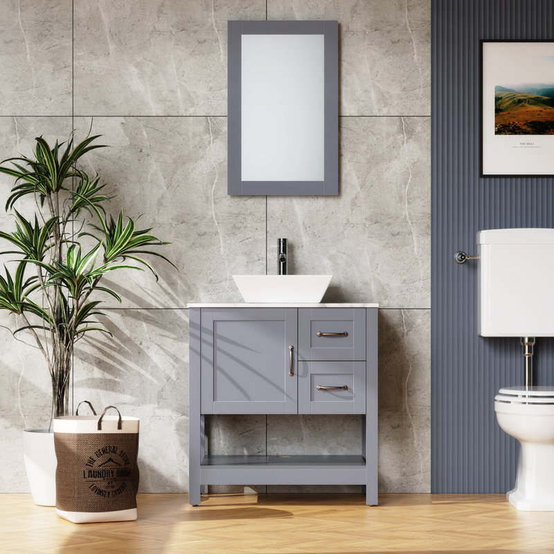 Meuble-lavabo simple 18,59 po avec plateau en bois manufacturé Graclyn