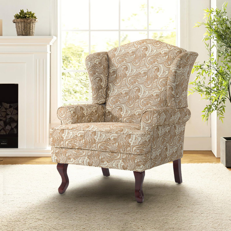 Dokun Berio 79 Cm Wide Linen Wingback Chair, Paisley Sand Linen