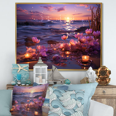 Coucher de soleil sur la plage florale I - art mural plage