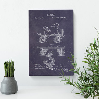 Roller Skate Patent Dark - Wrapped Canvas