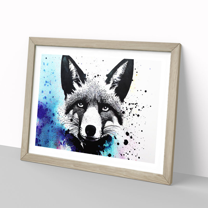 Fox Splatter Abstract - Single Picture Frame Painting, 46cm H x 64cm W x 2cm D, Oak