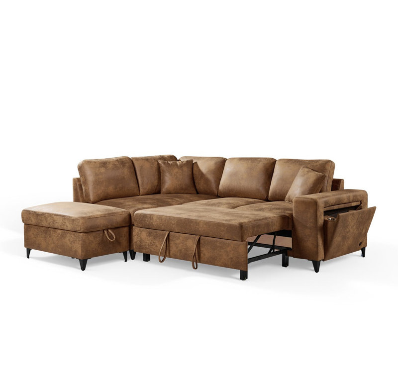 Corner Sofabed with Storage Jamie, Left Hand Facing, Brown Microfiber / Microsuede