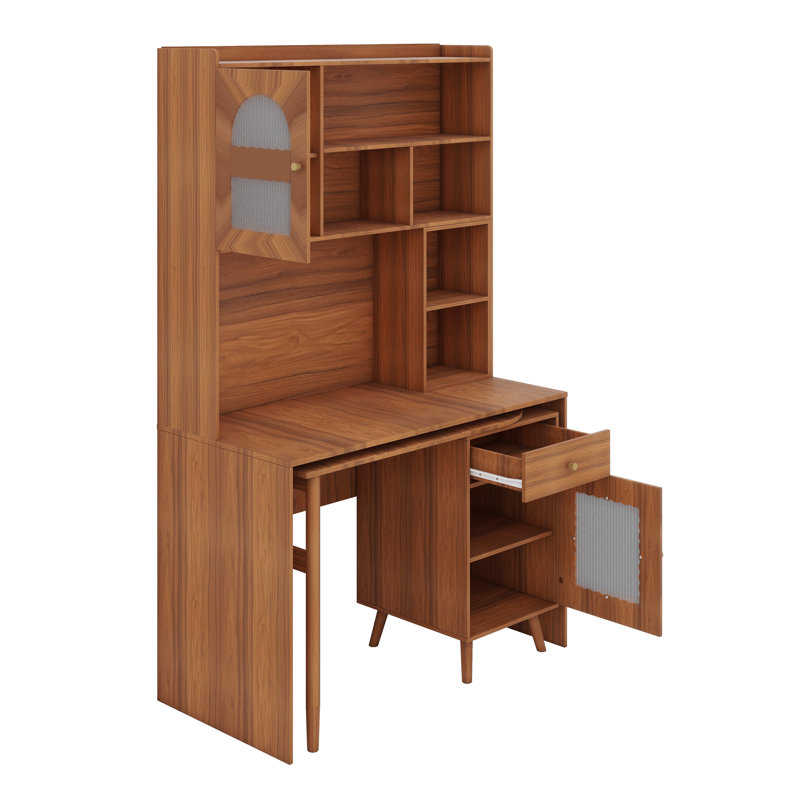 Vintage Lighted Makeup Vanity with Mirror, Drawers, Storage Shelf and Adjustable Brightness, Walnut