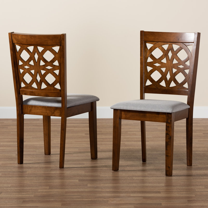 18.9'' H Fabric Upholstered Oak Side Chair, Gray, Dark Brown
