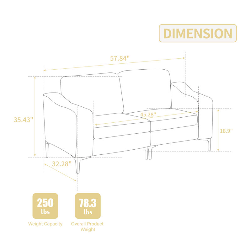 Corduroy Two - Seater Gray Modular Sectional , Soft And Relaxing Seating For People, Simple Installation, Frame, Multiple Cushion Seat Style Comfortable Seating, Assembly, Legs,