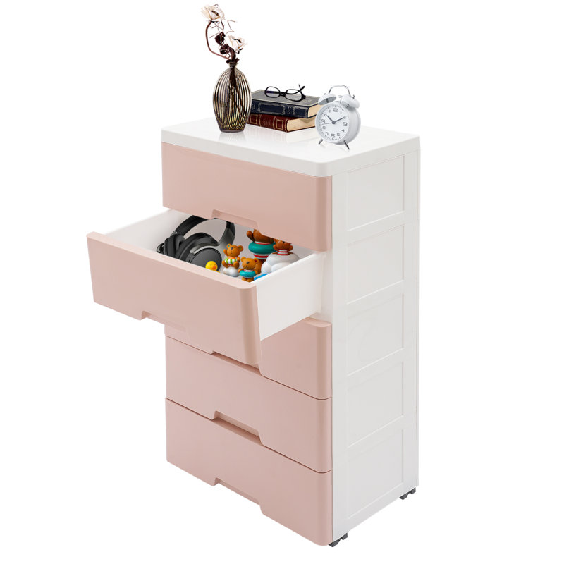 Commode 5 tiroirs avec rangement, Rose