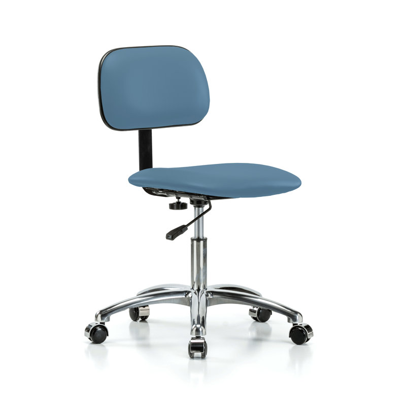 Chaise de laboratoire avec dossier réglable PERCH Chrome | Hauteur du bureau: 17 à 22 po, Vinyl bleu colonial