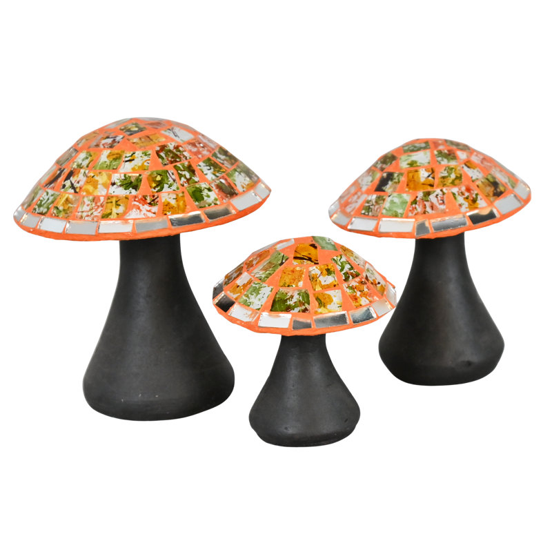 Mosaic Glass Mushroom Family , Orange