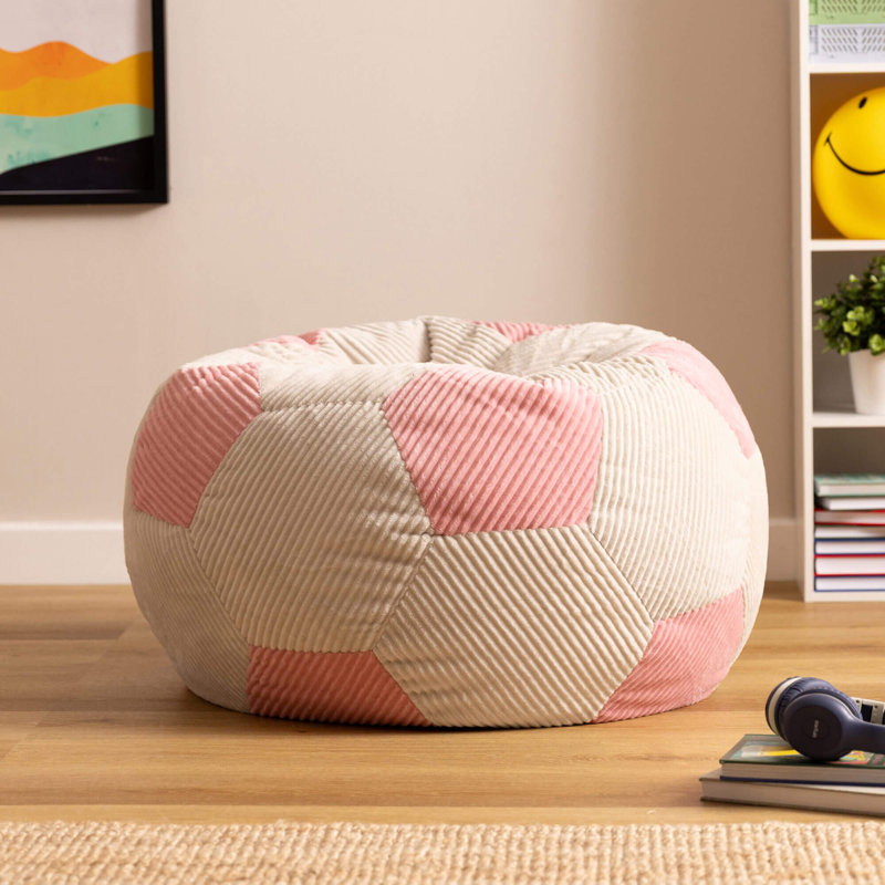 Bean Bag Bazaar Kids Football Print Corduroy Classic Bean Bag, Pink