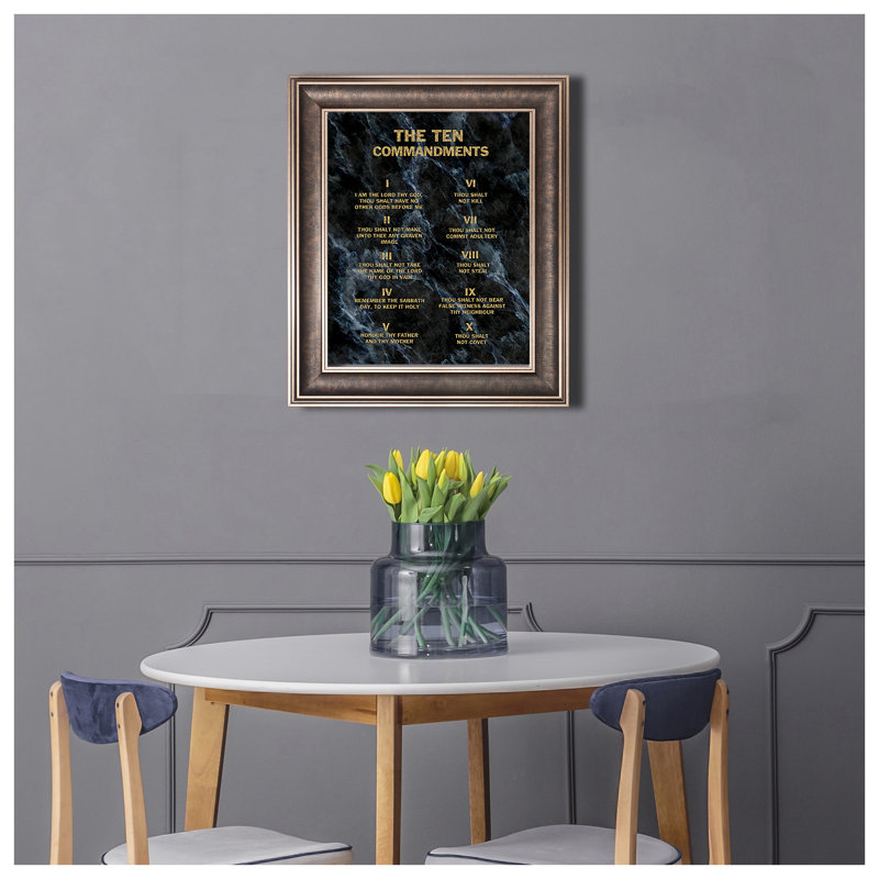 Les dix commandements (texture noire), cadre de bord argenté, reproductions d'art classiques du monde, art mural pour la décoration intérieure