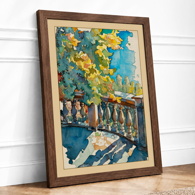 Sunlit Balcony Garden Coastal - Framed Print, Walnut, A1 - 84.1 x 59.4 cm
