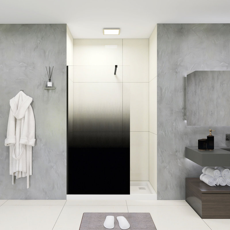 34.In W X 72.In H Shower Door Fixed In Thick Black